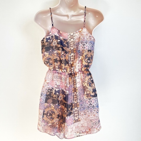 NEW BCBGeneration Chiffon Floral Spaghetti Strap V Neck Romper Colorful Size XXS - Picture 3 of 10